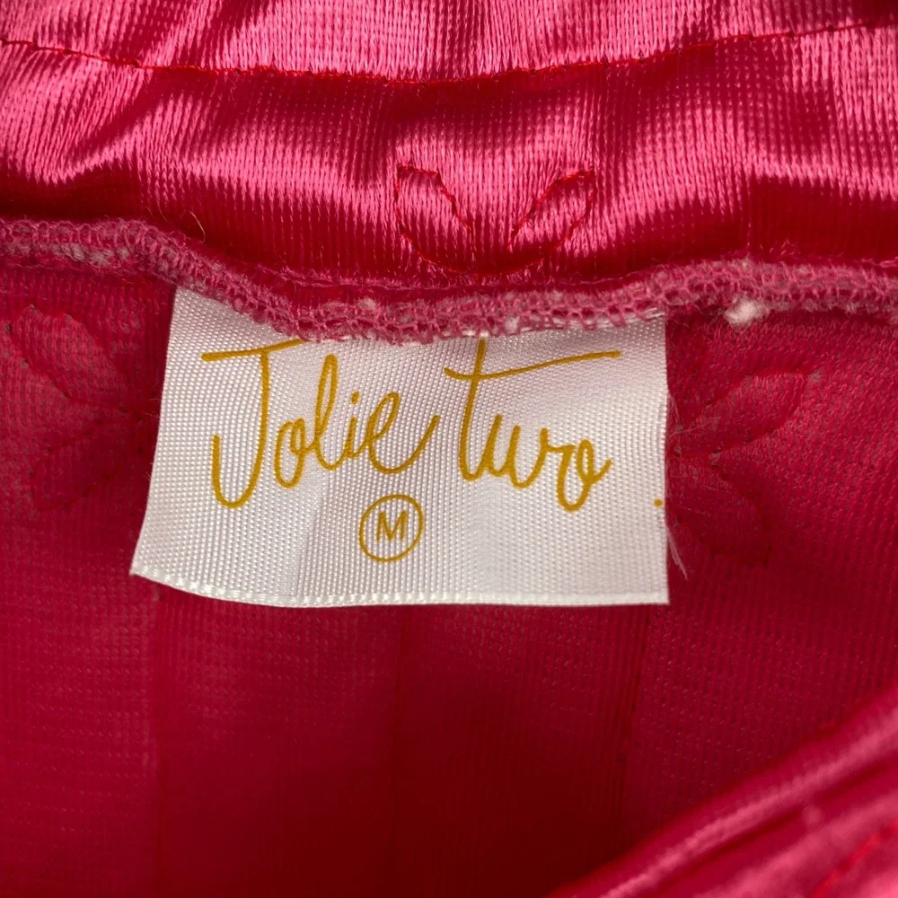 Vintage Jolie Two Quilted Robe Women Size Medium Hot Pink Bow Stitch‎ Button